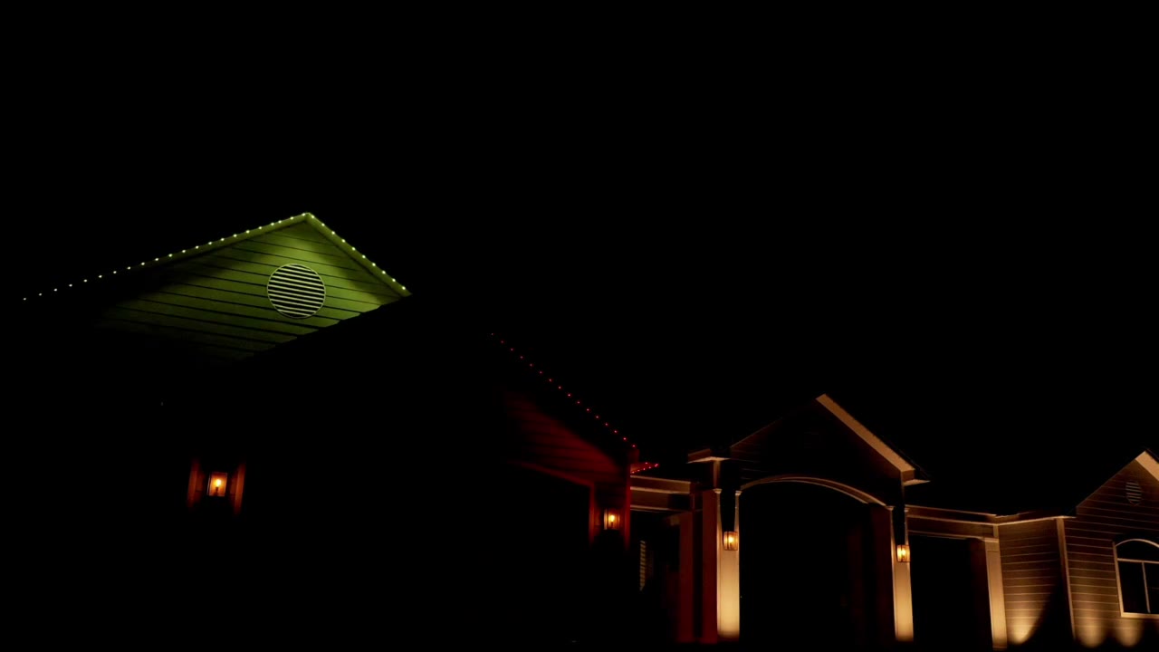 House with permanent lighting, Holiday scene